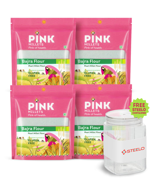 Bajra Flour - Combo Pack of 4 with Free 750ML Steelo Jar