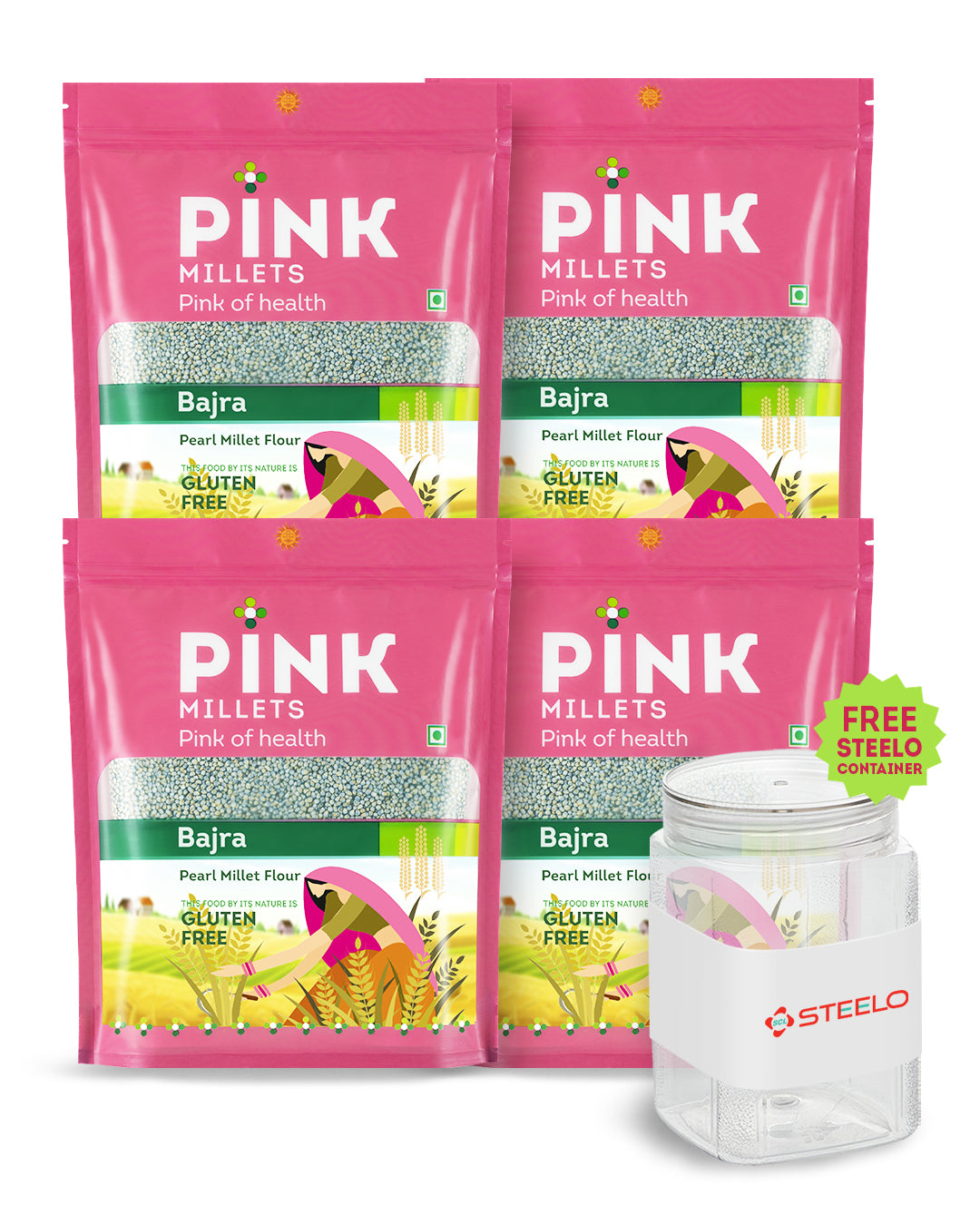 Bajra - Combo Pack of 4 with Free 750ML Steelo Jar