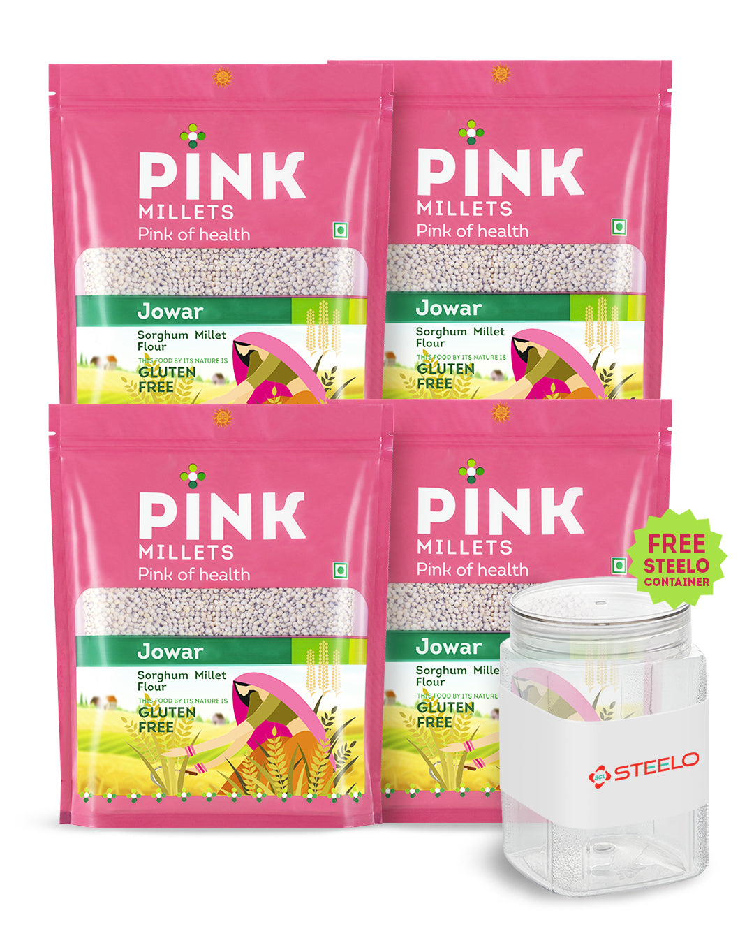 Jowar - Combo Pack of 4 with Free 750ML Steelo Jar