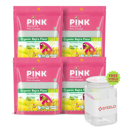Organic Bajra Flour - Combo Pack of 4 with Free 750ML Steelo Jar