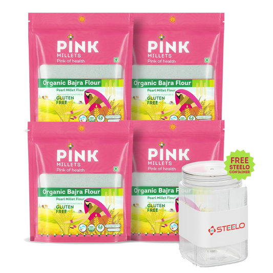 Organic Bajra Flour - Combo Pack of 4 with Free 750ML Steelo Jar